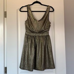 Gold/Black V Neck Metallic Dress Size S